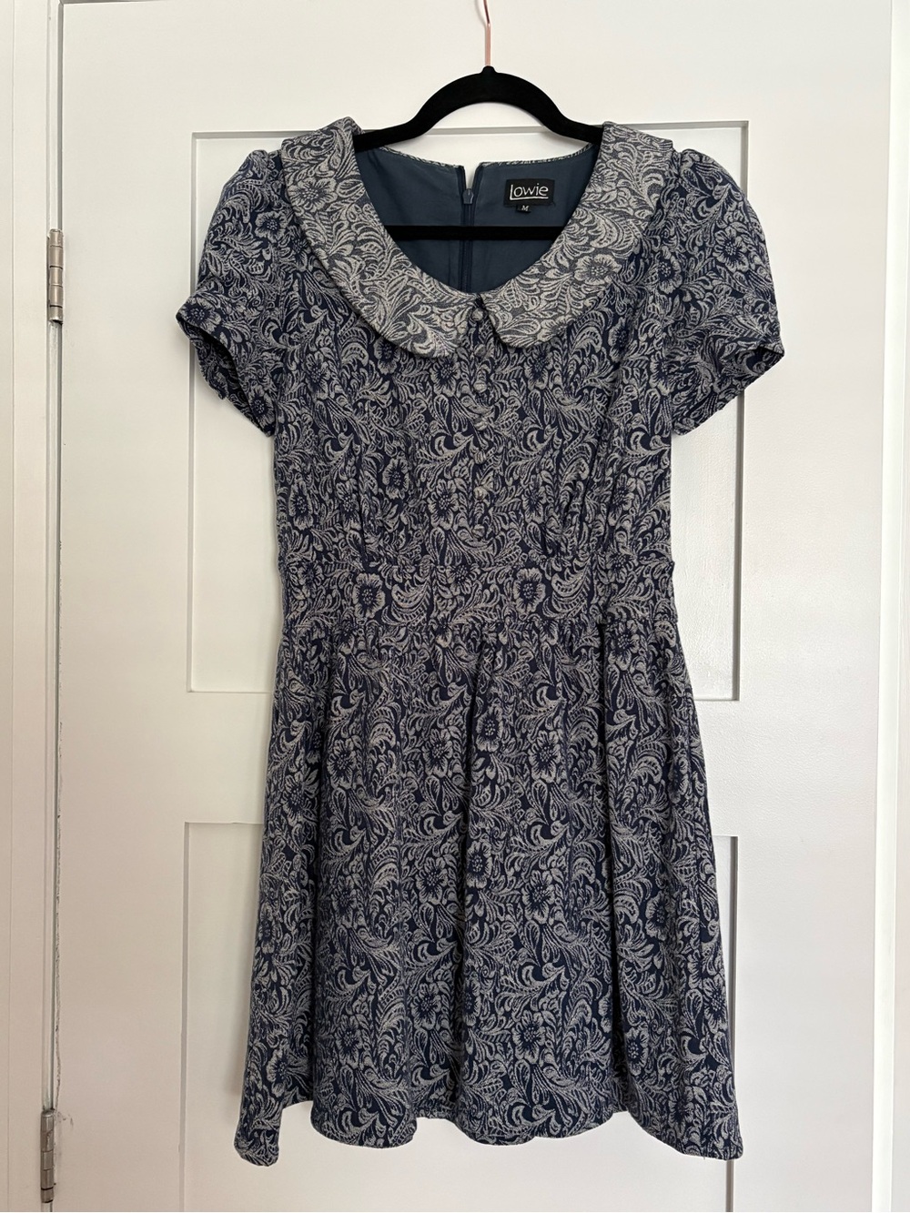 Navy Paisley Short Sleeve Mini Dress with Contrasting Collar